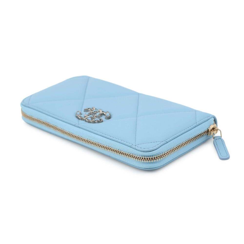 CHANEL Blue Lambskin Leather Logo Wallet - Picture 2 of 14